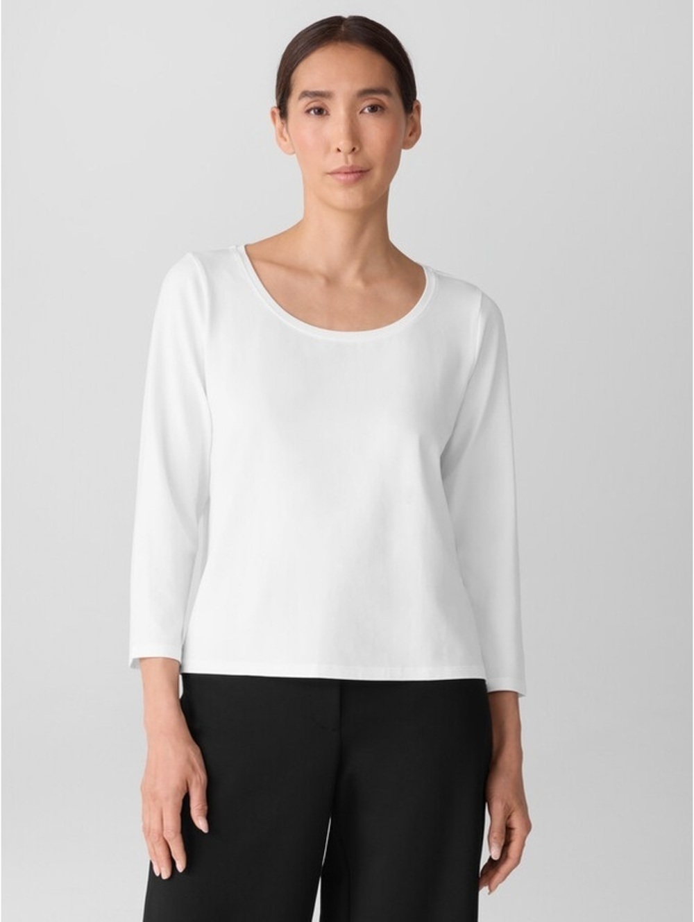 Eileen Fisher Stretch Jersey Knit Scoop Neck Top L Capsule Wardrobe Elevated
